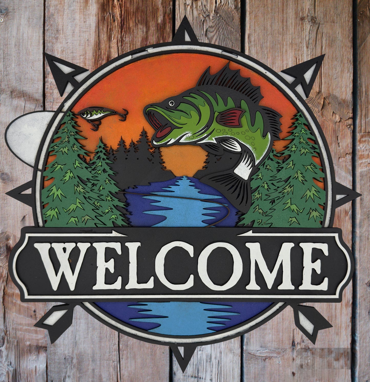 Jumping Fish Design Welcome Sign