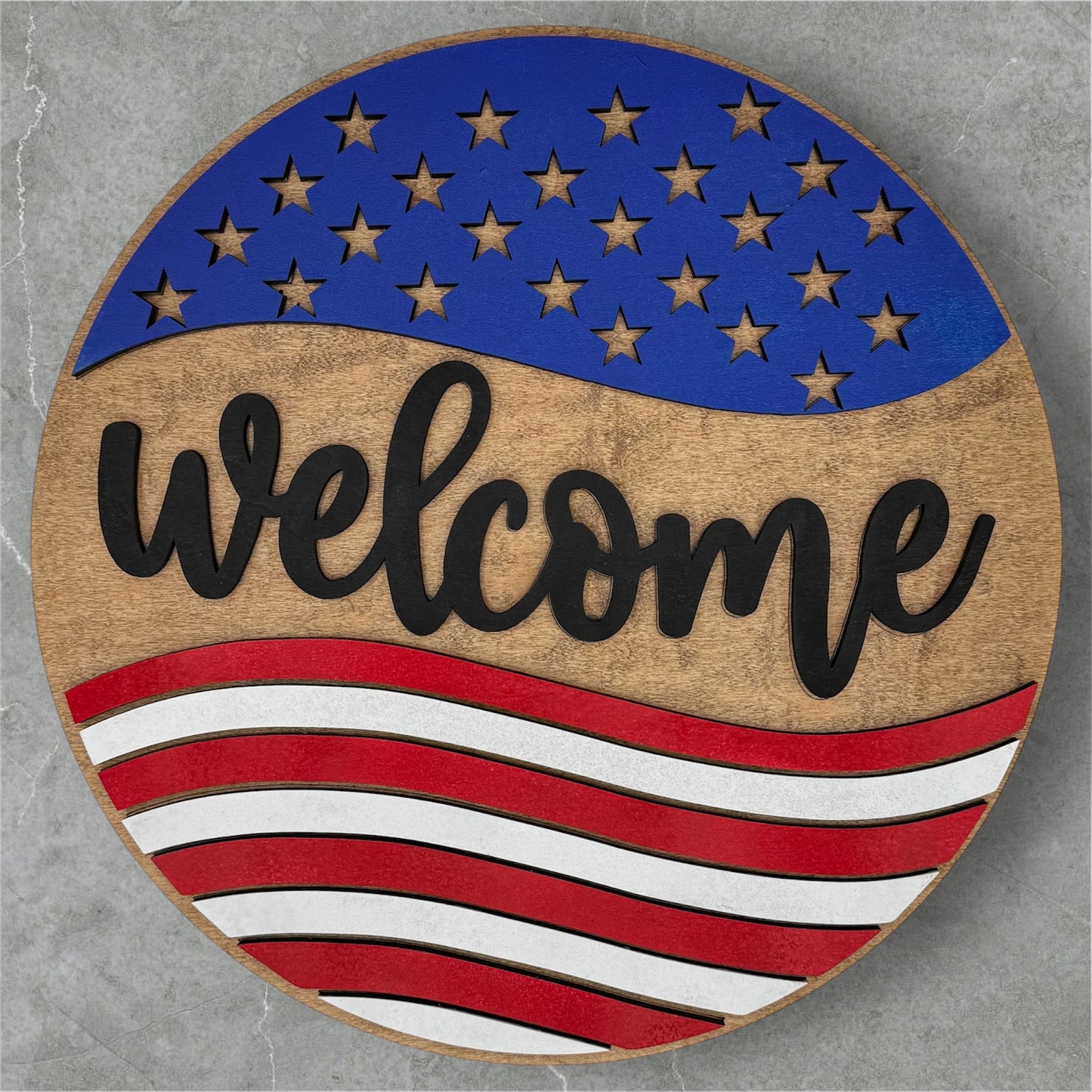 Patriotic Stars & Stripes Wooden Welcome Sign