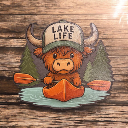 Lake Life Highland Cow Kayak Wooden Sign |laser Cut Lakehouse Decor