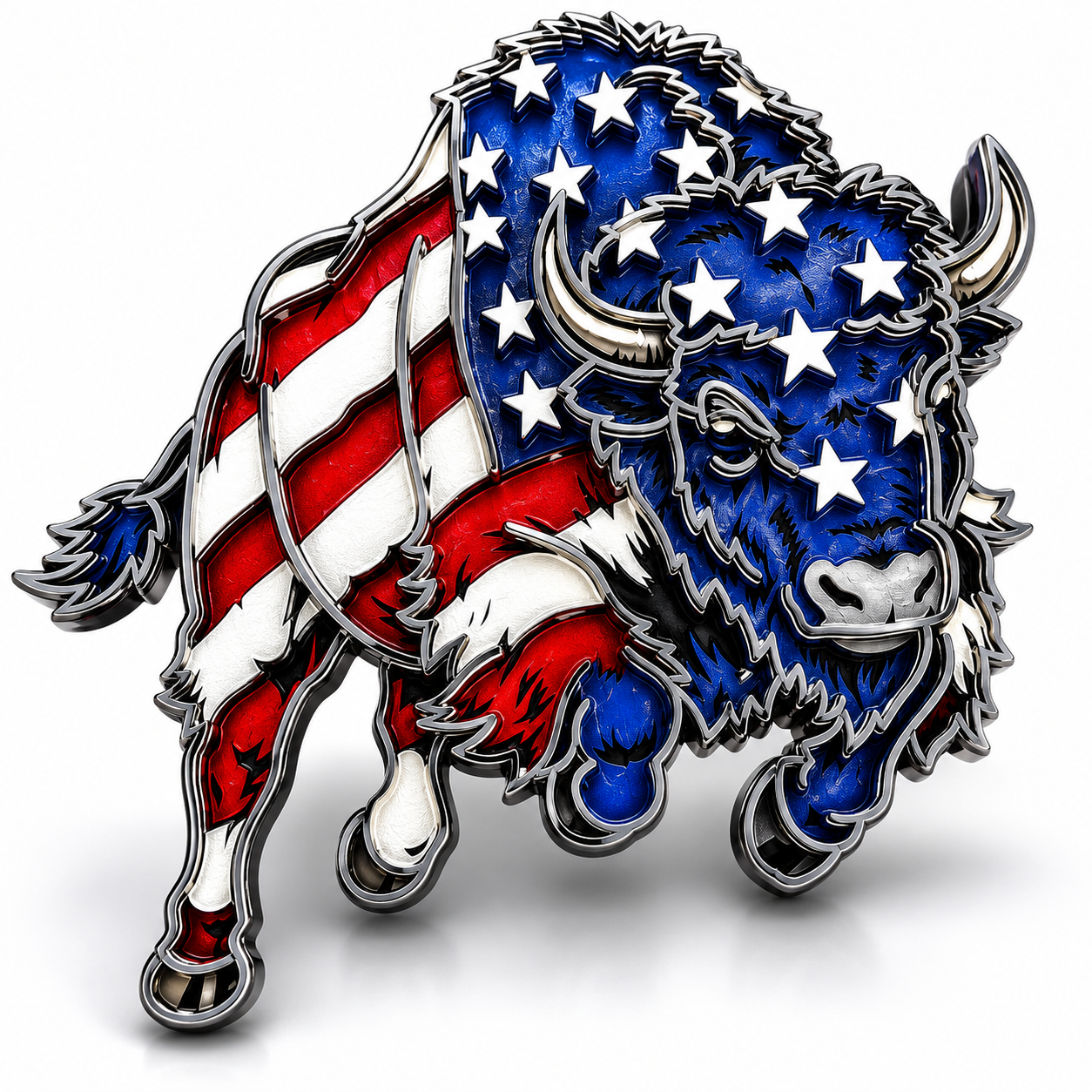 Patriotic American Buffalo – Laser Cut & Hand Painted Wall Decor