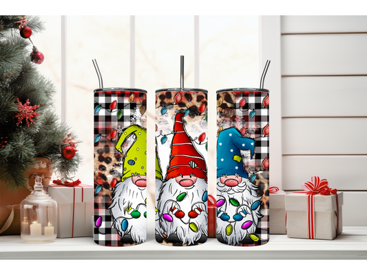 Charming Black and White Plaid Christmas Gnome 20 oz Tumbler