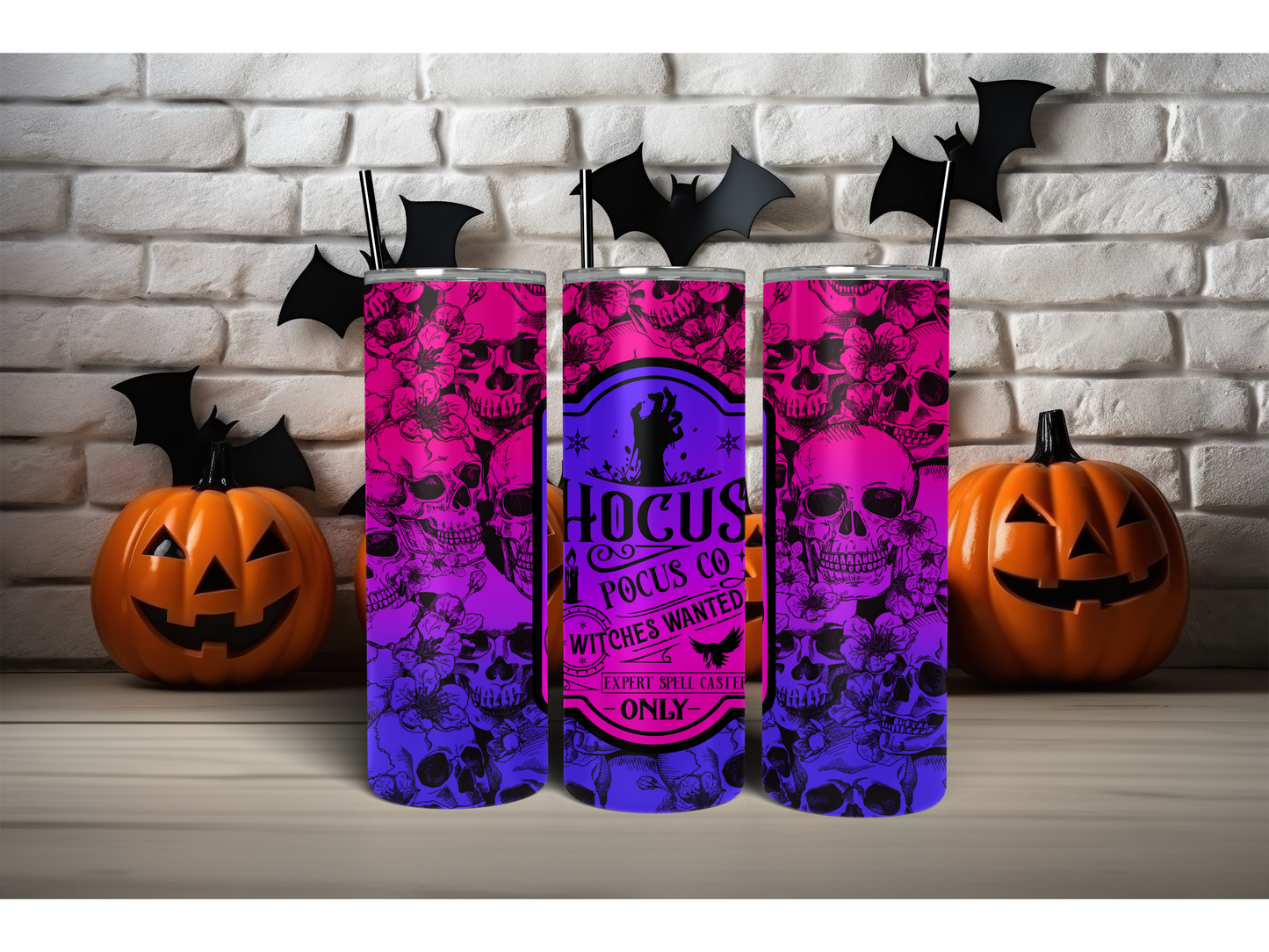 Blue to Pink Skull Pattern "Hocus Pocus" 20 oz Tumbler