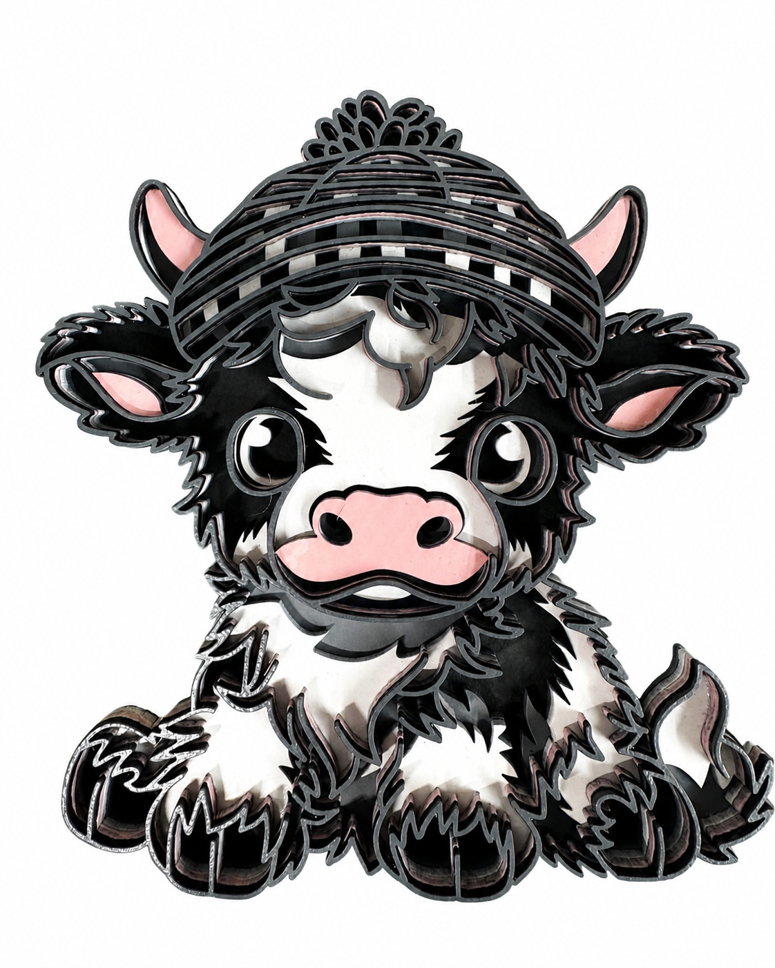 Adorable Farm Cow Laser Cut Wood Decor – Hand Painted Layered Farmhouse Art