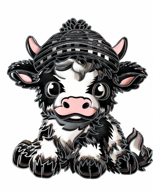 Adorable Farm Cow Laser Cut Wood Decor – Hand Painted Layered Farmhouse Art
