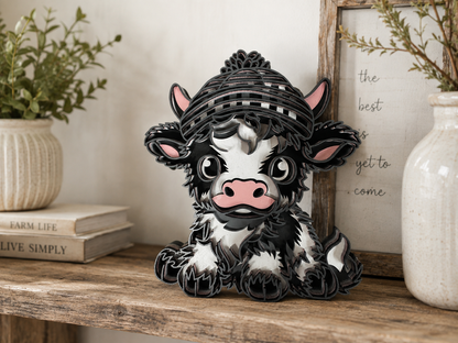 Adorable Farm Cow Laser Cut Wood Decor – Hand Painted Layered Farmhouse Art