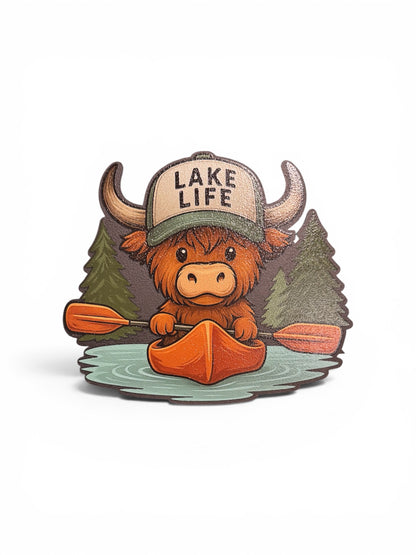 Lake Life Highland Cow Kayak Wooden Sign |laser Cut Lakehouse Decor