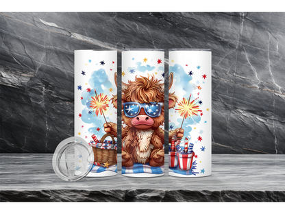 4th of July Baby Highland Cow 20 oz Insulated Skinny Tumbler