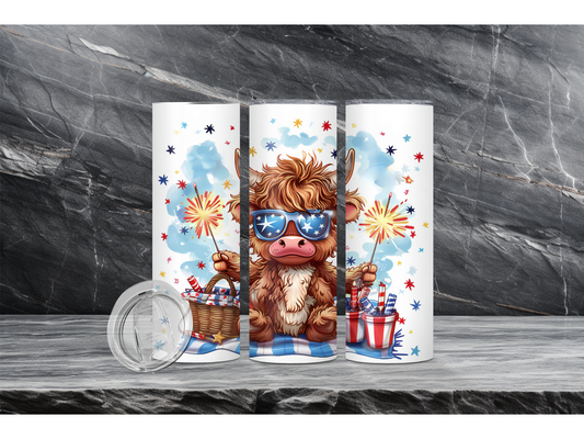 4th of July Baby Highland Cow 20 oz Insulated Skinny Tumbler