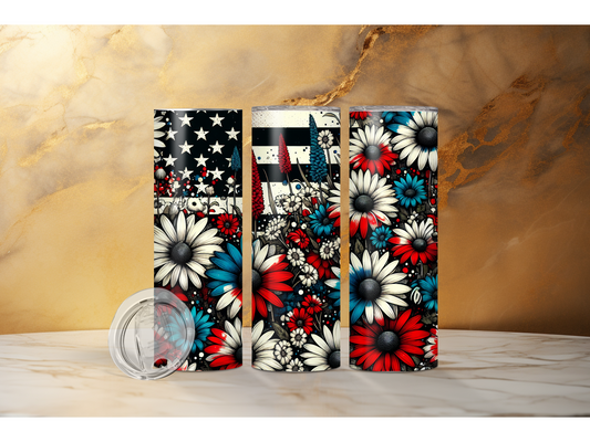 4th of July Red White and Blue Flower 20 oz Insulated Skinny Tumbler